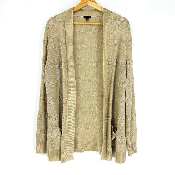 Talbots Sweaters - Talbots Beige Tan 100% Linen Open Front Knit Long Sleeve Cardigan Sweater XL